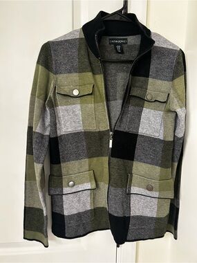 Cynthia Rowley Olive & Black Textured Knit Zip Jacket. XS